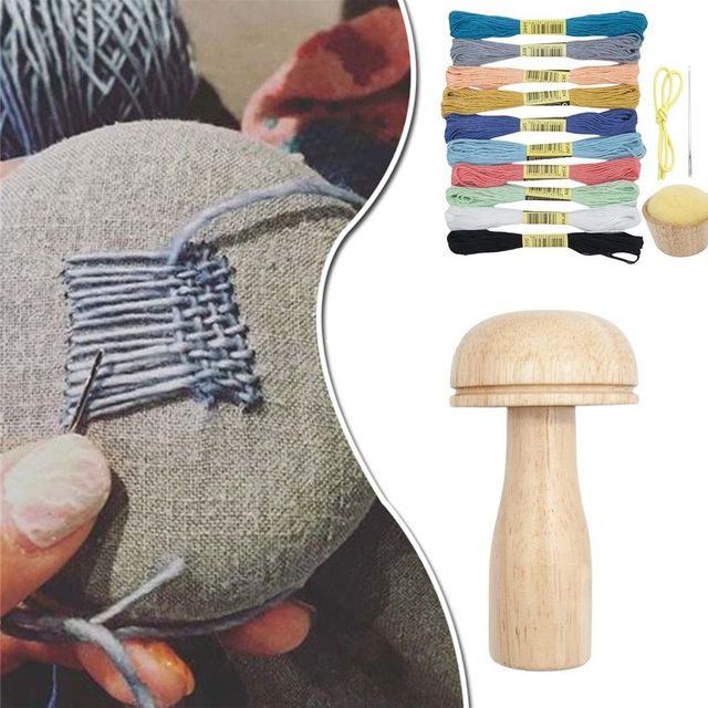 DIY Wooden Darning Mushroom Patchwork Tool Clothes Socks Weaving Crafts  Needle Holder Thread Sewing Repair Accessories - AliExpress